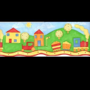Encore Wallpaper Border 3 Rolls 5 Yards Each KA49044 Prepasted Kids Toy Trains